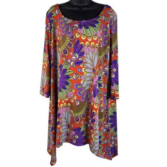 LBISSE 3/4 Sleeve Floral Top With Shark Bite Hem Size 3X Purple Orange - Picture 1 of 15